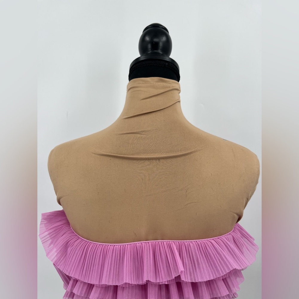 Zara pink ruffle tulle strapless crop top S party Barbiecore Y2K coquette - Picture 7 of 13